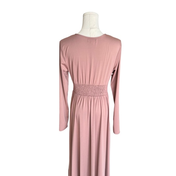 Baltic Born - Blush Pink V-Neck Maxi Dress Long Sleeve Slit Sz L - Picture 5 of 9